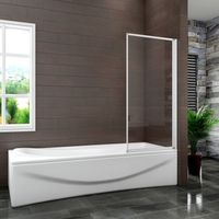 Bathroom 1 Panel Folding Bath Shower Screen Chrome 1000mm Reversible 4mm Glass