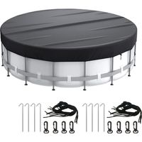 Couverture de piscine ronde, étanche à l'eau et à la poussière, avec accessoires de fixation, avec cordon de serrage, diamètre 18FT (noir)