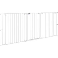 Valla para Mascotas de Acero Plegable con 3 Paneles Doble Cerradura y Función de Bloqueo Auxiliar 206x90 cm Blanco