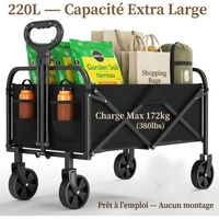 HAUSPROFI – Chariot Pliable tout terrain 220L 172 kg – chariot de courses – Roues pivotantes 360° Roues - amovibles et verrouillables- Poids 5 kg - Dimensions pliées 495 x 140 x 650 cm