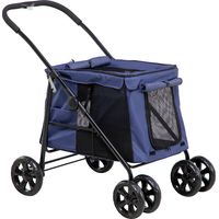 Hundetrolley inkl. Kissen, 3 Seitentaschen, klappbar, Hundewagen, 102 cm x 62 cm x 105 cm, Blau