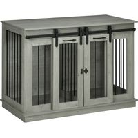 Cage pour chien, cage pour animal de compagnie, niche pour chien avec option à deux compartiments pour chiens de taille moyenne, caisse pour chien à doubles portes, niche pour chien, Gris, 120 x 60 x