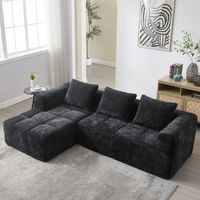 Canapé d’angle L modulable 3 places 250 x 158 x 60 cm, sans montage, méridienne, poches latérales, 3 coussins, chenille, noir