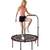 Fitness-Trampolin mit verstellbarem Handlauf, Sport-Trampolin für drinnen und draußen, Stahl, Kunststoff, Orange