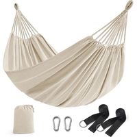 Hamac, 210 x 150 cm, Double Hamac, Capacité de Charge 300 kg, pour Jardin, Terrasse, Balcon, Extérieur, Camping, avec Sac de Transport, Sangles de Fixation et Mousquetons, Beige