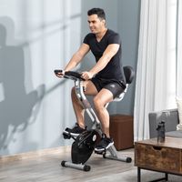 Vélo appartement pliable 8 résistances magnétiques, dossier et selle réglables, home trainer compact noir, LCD et capteur cardiaque
