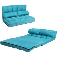 COSTWAY Double Folding Sofa Bed, 6-Position Adjustable Lounger Sleeper Seat Chair with 2 Pillows, Home Office Living Room Bedroom Floor Lazy Sofa Bed (Blue)