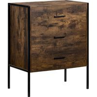 Brooklyn 3 Drawer Chest of Drawers Bedside Table Wood Bedroom Furniture Storage, Dark-Wood