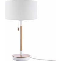 Paco Home Tischlampe Nachttischlampe Schreibtischlampe Höhe 49 cm Design Skandinavisch Weiß (Ø28 cm), Tischleuchte Weiß/Holz