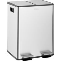 Papelera de Cocina de Acero Inoxidable con 2 Compartimentos 2x20L Pedal Tapas de Cierre Suave y Cubo Extraíble Plata