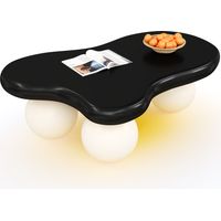 Tavolino da Caffè Forma Nuvola con LED 16 Colori, 4 Gambe Rotonde, Stile Moderno, in MDF, Nero e Bianco, 95×62,5×32 cm