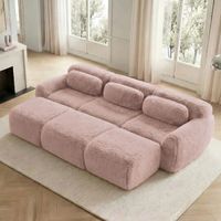 Canapé Modulaire Panoramique avec 3 Ottomans - 291x179x73cm - Canapé Cloud en Tissu Peluche et Coussins - Rose