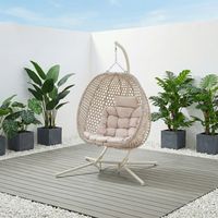 COMO GARDEN EGG CHAIR OUTDOOR INDOOR FOLDING RATTAN METAL HANGING SWINGING CHAIR (Beige)