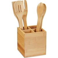 Relaxdays Range-couverts, 4 compartiments, Rangement d’ustensiles de cuisine, ustensiles, 14,5 x 13,5 x 13,5 cm, nature