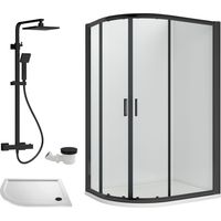 Balterley Almington Quadrant Offset Left Bundle: Tray, Square Kit & Waste, 1000 x 800 mm White/Black