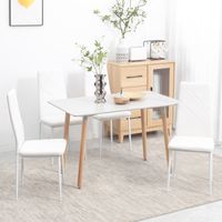 Lot de 4 chaises de cuisine rembourrées,simili cuir blanc,pieds acier,design moderne pour salle à manger et intérieur.