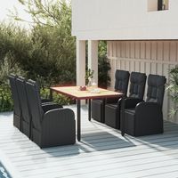 Ensemble à manger de jardin 7 pcs-Salon de jardin Noir Poly rotin et acacia 403516