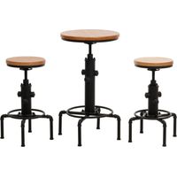 2x tabourets de bar avec table de bar design industriel rotatif hauteur réglable en acier et bois naturel 040006775