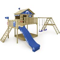Wickey Parco giochi in legno Smart Ocean Giochi da giardino con altalena e scivolo Casa su palafitte da esterno con sabbiera e scala di risalita per bambini - blu