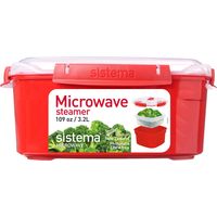 Sistema vaporiera per microonde con cestello removibile Vaporiera grande da 3,2 l Priva di BPA Rosso/trasparente