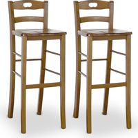 Set 2 Barhocker h 80 cm aus hellem Nussbaum mit massivem Griff und Sitz