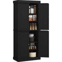 Mobile Cucina Alto con 6 Ripiani Regolabili e 4 Ante , 76x40.5x184 cm, Nero