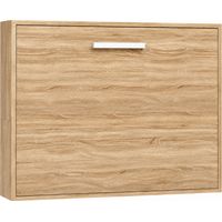 Lit escamotable horizontal OPTIMA - Sommier à lattes - Poignée acier blanc 36cm Gris ciment Matelas mousse 18 cm-Avec matelas-90x200-Cadre Gris ciment-Façade Blanche