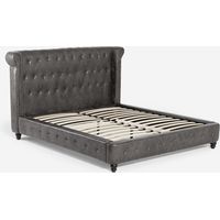 Llb Living Life Bed – Lit double Chesterfield 160x190 cm – Similicuir noir – Tête de lit capitonnée – Design vintage anglais – Structure solide