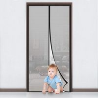 Moustiquaire Porte Fenêtre Magnétique 200x200cm Maillage Ultra Fin Rideau Anti Mouche Moustiquaire Baie Vitrée Porte de Garage Installation Sans Perçage avec Bande Adhésive, Noir