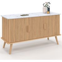Lowboard 110 cm JULIETTE mit Marmorplatte, 3 Türen, Holzleisten, eichenfarbig