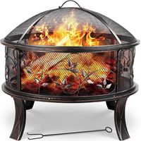 TLGREEN Feuerschalen, Feuerkorb mit Funkenschutz, Feuerschale Garten Ø71x65cm, Feuerstelle Retro-Look, inkl. Poker & Kohlerost, Heizung im Winter Stabil, Blumen Grasmuster, für Garten, Camping, Strand