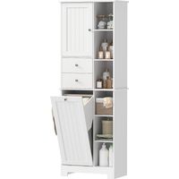 Armadietto Bagno Bianco Cesto Biancheria Inclinabile Cassetti 60x30x180cm