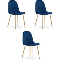 Chaise - leobert - padva - velours bleu marinepieds chene - 445 x 53 x 87 cm - lot de 3 211770213