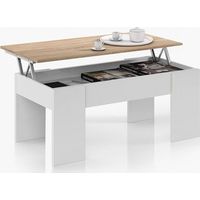 Table basse modulable en panneaux de particules coloris blanc artik/ chêne canadien -Dim : L100 x P50 x H42 cm -PEGANE-