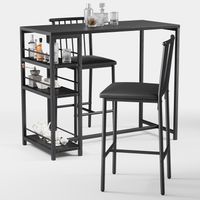 Bealife Hoher Ess-Standtisch mit 2 Tabourets mit Lehne Küchen- und Esszimmermöbel-Set mit schwarzem Stahlrahmen