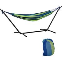 298 x 117cm Hammock with Stand Camping Hammock with Portable Carrying Bag, Adjustable Height, 120kg Load Capacity, Green Stripe