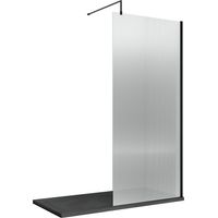 Balterley Shebdon Contemporary Bathroom 8mm Fluted Glass Wetroom Screen with Support Bar, 2070 x 950 x 1970mm, Matt Black