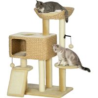 Krabpaal, 1 kattenhol, 1 kattenmand, 1 ligvlak, 1 helling, 60 cm x 40 cm x 98 cm, naturel + beige