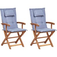 Set mit 2 Stühlen und Sitzkissen MAUI II Akazienholz Blau