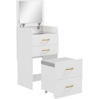 Coiffeuse multi-rangement avec tabouret ZOEY blanche