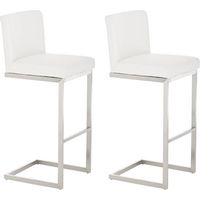 Conjunto de 2 taburetes de bar de diseño moderno con estructura de acero inoxidable y asiento de PVC blanco 100004385
