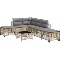 Salon de jardin d'angle avec coussins 3pcs Mobilier de jardin mélange beige rotin