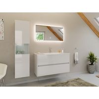 Badmöbel Set Taifun 3tlg. 100 cm mit LED Spiegel und Hochschrank weiß Hgl