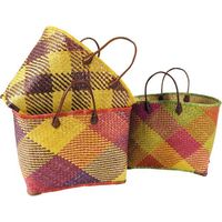 Panier Palmier Anses Cuir Panier De Rangement En Palmier Naturel Avec Anses Simili Cuir - Aubry Gaspard