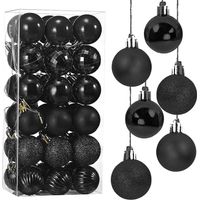 Adornos navideños en forma de bolas, 36 piezas. Juego de decoración para árbol de Navidad, bolas de plástico, adornos para árbol de Navidad de hasta 4 cm de diámetro (negro).