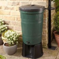 Serbatoio per la raccolta dell'acqua piovana da giardino da 200 litri con supporto e kit deviatore - Verde