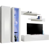 Meuble TV FLY A4 design, coloris blanc brillant + LED. Meuble suspendu moderne et tendance pour votre salon.