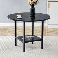 Mesa de comedor redonda MDF y metal negro 100x77 cm con estante de almacenaje para 4-6 personas
