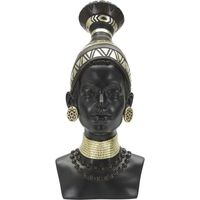 Scultura Donna Masai Tribu busto etnico in resina nera con copricapo