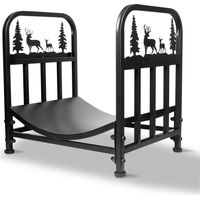 Freosen – Range bûches intérieur en métal 42 x 32 x 43 cm – Support 80 kg – Transport facile – Décoration cerf et pin